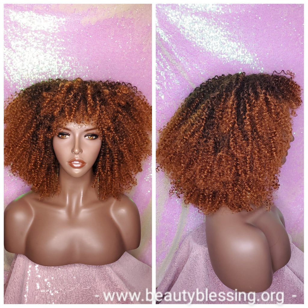 Curly Afro Kinky Twist Wig Afro Corkscrew 4C Hair Wig With Bangs Soft Natural Coily Ombre Gray Black Gray Salt Pepper Hair Wig - Beauty Blessing Wigs & Hair Extensions Boutique
