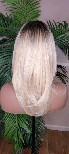 Ombre Ash Blonde Glueless Wig Light Blonde Straight Layered Hairstyle Full Cap Wig - Beauty Blessings LLC