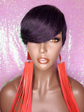 Purple Hair Pixie Short Cut Swoop Bang Style Hair Wig Glueless Wig for Women - Beauty Blessings LLC