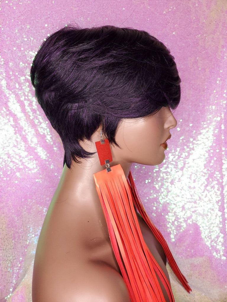 Purple Hair Pixie Short Cut Swoop Bang Style Hair Wig Glueless Wig for Women - Beauty Blessings LLC