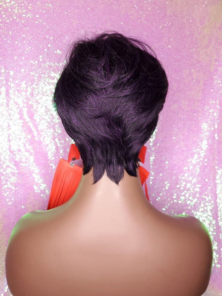 Purple Hair Pixie Short Cut Swoop Bang Style Hair Wig Glueless Wig for Women - Beauty Blessings LLC