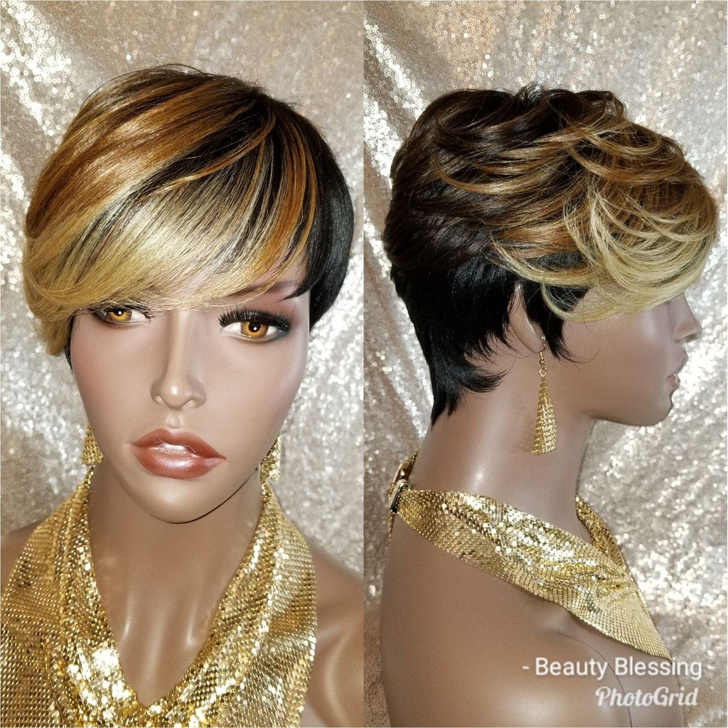 Short Cut Feather Style Full Cap Premium Fiber Wig - Beauty Blessing Wigs & Hair Extensions Boutique