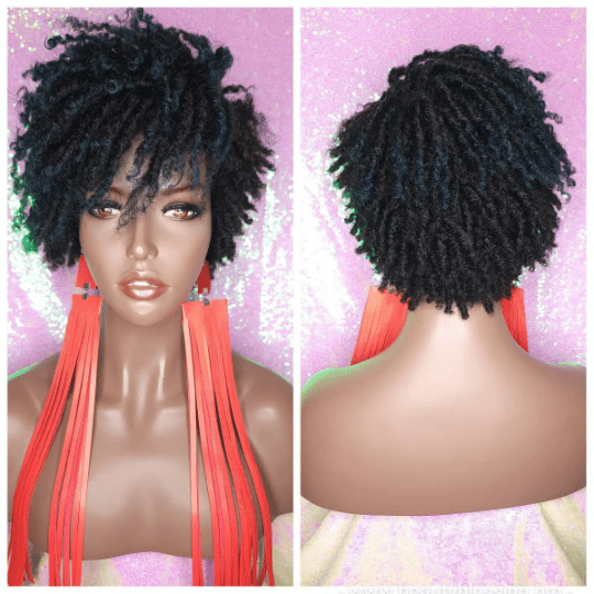 Dreadlocks Afrocentric Short Afro Kinky Coily Twist  Natural Hairstyle Wig Pixie Cut Shots Dread Locks Ombre Green Blue Mix Hair Bang - Beauty Blessings LLC