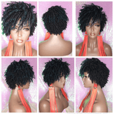 Dreadlocks Afrocentric Short Afro Kinky Coily Twist  Natural Hairstyle Wig Pixie Cut Shots Dread Locks Ombre Green Blue Mix Hair Bang - Beauty Blessings LLC