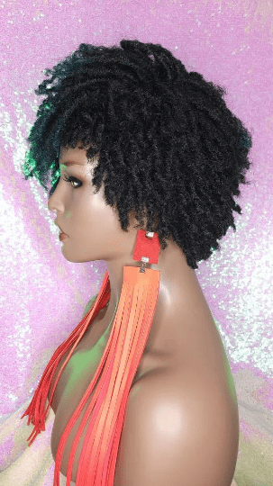 Dreadlocks Afrocentric Short Afro Kinky Coily Twist  Natural Hairstyle Wig Pixie Cut Shots Dread Locks Ombre Green Blue Mix Hair Bang - Beauty Blessings LLC