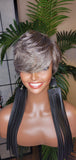 Gray Wig Pixie Cut Layered Swoop Bang Style Human Hair Short Hair Wig Ombre Salt Pepper Gray Hair Wig - Beauty Blessing Wigs & Hair Extensions Boutique