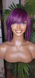 Purple Hair Wig Bob Brazilian Remy Human Hair Remy Short Hair Bob Style Swoop Bang Wig Full Cap Wig - Beauty Blessings LLC