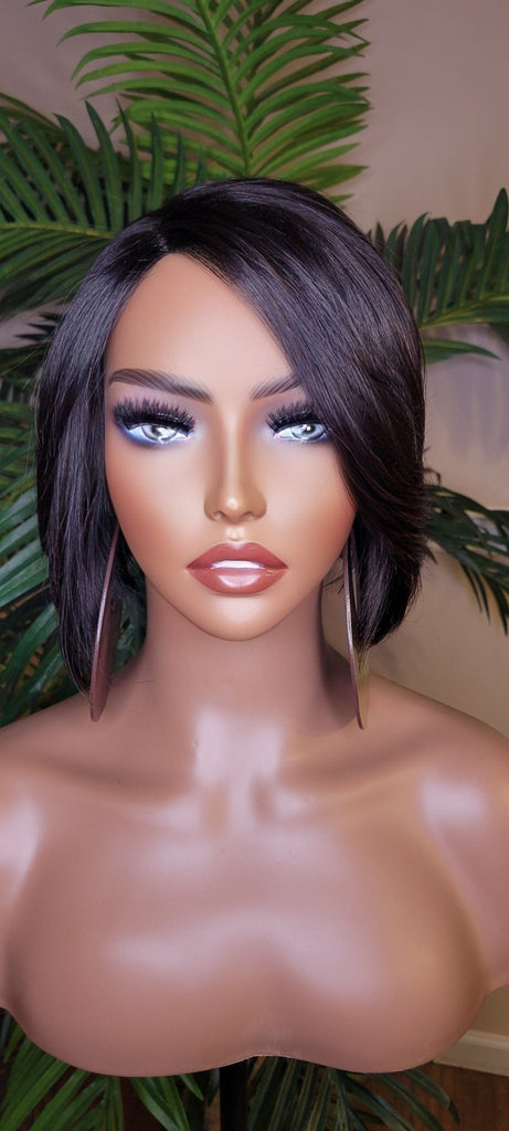 Short Bob Hairstyle 100% Human Hair Unprocessed Brazilian Remy Short Mink Hair Swoop Bang Bob Style Lace Wig - Beauty Blessing Wigs & Hair Extensions Boutique