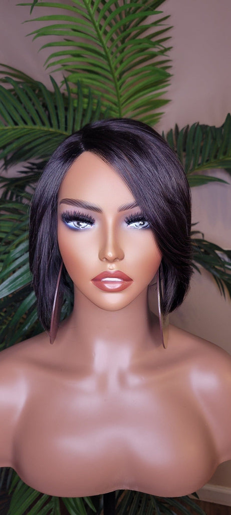 Short Bob Hairstyle 100% Human Hair Unprocessed Brazilian Remy Short Mink Hair Swoop Bang Bob Style Lace Wig - Beauty Blessing Wigs & Hair Extensions Boutique