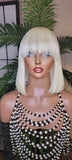 BLONDE Bob Short China Bang Wig Remy 100% Human Hair Wig Razor Cut Bob Hair Style - Beauty Blessings LLC