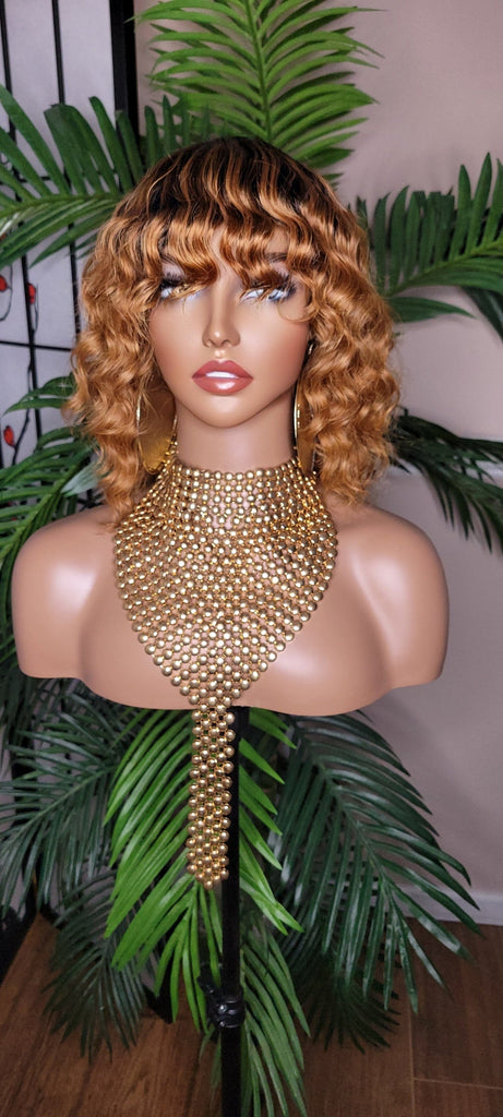 Wig Deep Wave Brazilian Remy 100% Human Hair Natural Hair Short Wig Ombre Auburn Chocolate Dark Brown Hair Wig - Beauty Blessing Wigs & Hair Extensions Boutique