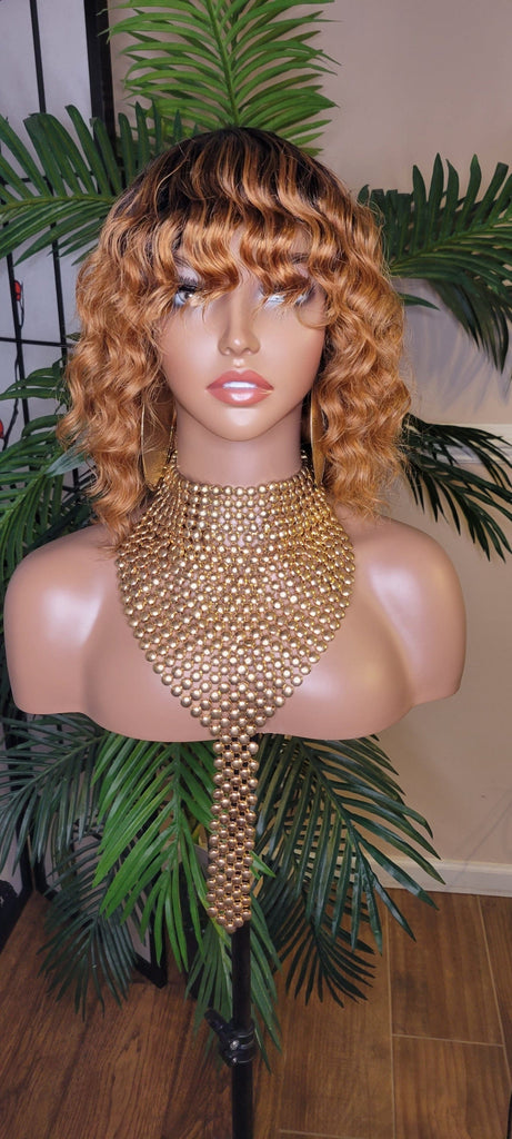 Wig Deep Wave Brazilian Remy 100% Human Hair Natural Hair Short Wig Ombre Auburn Chocolate Dark Brown Hair Wig - Beauty Blessing Wigs & Hair Extensions Boutique