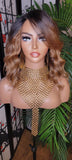 Asymmetrical Bob Hairstyle Wig  Swoop Bang Hair Ombre Brown Honey Blonde Auburn Colored Hair Wig Lace Wig - Beauty Blessings LLC