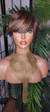 Brown Auburn Colored Hair Pixie Cut Swoop Bang Short Style Layered Hair Wig - Beauty Blessings LLC