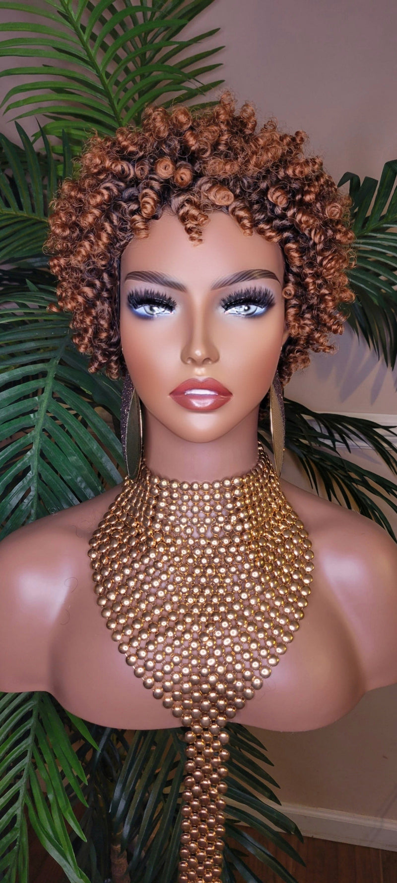 Coily Kinky Twist Natural Curl Pixie Short Afro Natural Hairstyle Tight Short Curly Hair Ombre Brown Auburn Colored Hair Wig - Beauty Blessings LLC