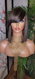 Ombre Auburn Hair Bob Human Hair Brazilian Remy Hair Natural Hairstyle Swoop Bang Bob Style Full Cap Wig - Beauty Blessings LLC