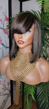 Ombre Auburn Hair Bob Human Hair Brazilian Remy Hair Natural Hairstyle Swoop Bang Bob Style Full Cap Wig - Beauty Blessings LLC