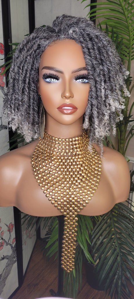 Gray Hair Afro Kinky Twist Dreadlocks Locs Lace Wig Natural Style Locks Hair Lace Part Sisterlocks Natural Hairstyle Wig
  - Beauty Blessings LLC