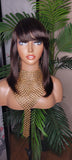 Brazilian Remy 100% Human Hair Straight Wrap Style Layered Swoop Bang Full Cap Wig Fashion Hair Wig - Beauty Blessings LLC