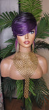 Purple Hair Wig Pixie Cut Hairstyle Wig Pixie Cut Wig with Swoop Bangs Purple Hair Wig - Beauty Blessings LLC