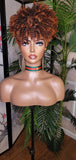 Turban Hair Wig Afro Kinky Puff Bangs Wig Auburn Afro Curly Corkscrew Hair Wrap Wig African Print Head Wrap Wig Afro Puff Hair Bang Wig - Beauty Blessings LLC