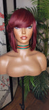 Burgundy Hair Brazilian Remy Human Hair Remy Short Hair Bob Style Swoop Bang Wig Full Cap Wig - Beauty Blessings LLC
