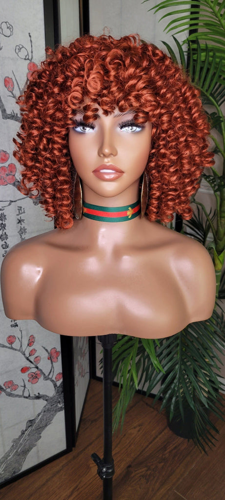 Curly Kinky Afro Spiral Curl Wig Big Ombre Auburn Natural Ombre Brown Auburn Hair Wig - Beauty Blessing Wigs & Hair Extensions Boutique