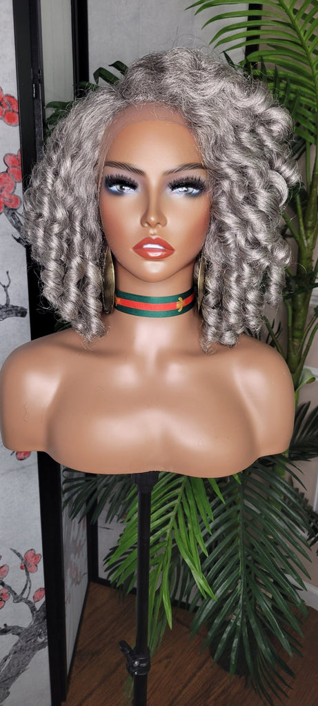 Gray Hair Kinky Hair Voluminous Curl Hair Lace Front Wig Wand Curly Natural Yaki Texture Bob Wig Baby Hairs - Beauty Blessings LLC