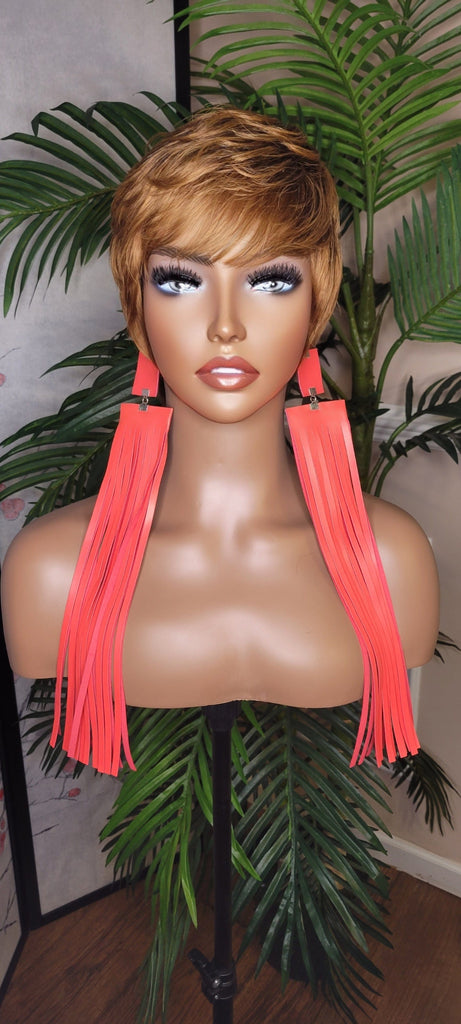 Strawberry Blonde Razor Cut Pixie Cut Brazilian Remy 100% Human Hair Wigs - Beauty Blessings LLC