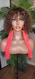 Ombre Brown Auburn Strawberry Blonde Jerry Curl Bob Hairstyle Brazilian Remy 100% Human Hair Wig Pixie Short Bob Hair Wig - Beauty Blessings LLC