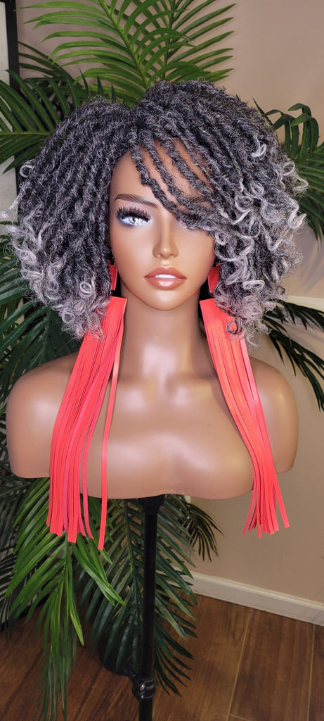 Curly Gray Hair Afro Kinky Twist Dreadlocks Locs Lace Wig  Natural Style Curly Locks Hair Full Cap Sisterlocks Natural Hairstyle Wig - Beauty Blessings LLC