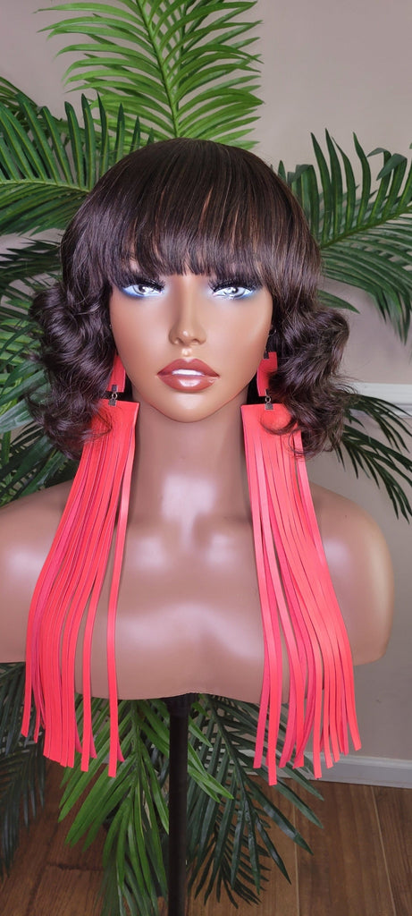 Deep Curl Natural Wave Pixie Short Bob Brazilian Remy Remy 100% Human Hair with Bangs Big Barrel Body Curl Hair Wig - Beauty Blessings LLC