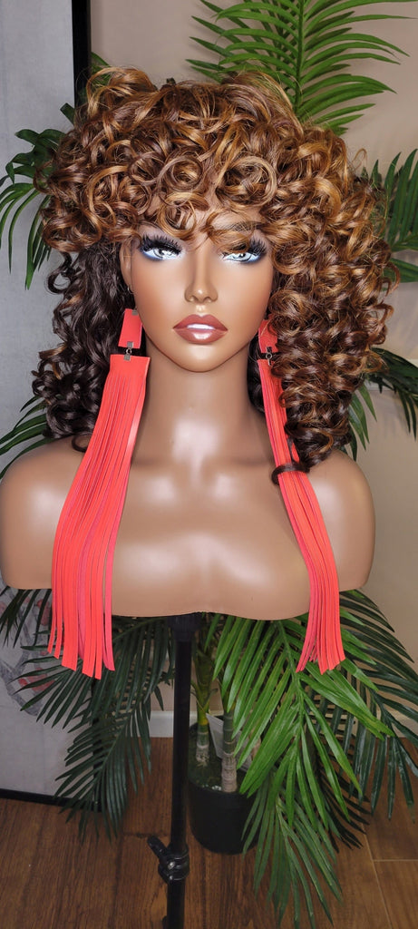 Big Barrel Curl Wig Full Cap Wig  Curly Hair Women Red Carpet Wig Bouncy Curl Hairstyle Ombre Brown Auburn Strawberry Blonde Hair Wig - Beauty Blessings LLC