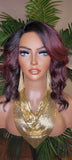 WIG Burgundy Hair Wig Bob Style Loose Wave Lace Wig Preplucked Lace Wig Swoop Bang Hair Ombre Burgundy Dark Wine Plum Color Wig - Beauty Blessings LLC