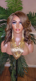 Body Wave Hair Bob Hairstyle Glueless Lace Front Wig with Swoop Bangs Brown Golden Blonde Mix Colored Hair Lace Part Wig - Beauty Blessings LLC
