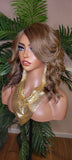 Body Wave Hair Bob Hairstyle Glueless Lace Front Wig with Swoop Bangs Brown Golden Blonde Mix Colored Hair Lace Part Wig - Beauty Blessings LLC
