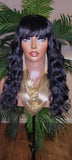 Natural Deep Wave Hair Full Wig with Bangs Wavy Straight Bang Hairstyle Glueless Wig - Beauty Blessings LLC