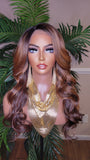 Ombre Brown Golden Blonde Lace Wig Hairstyle Long Loose Curl Strawberry Blonde Hair  Glueless Wig Fashion Lace Wig - Beauty Blessings LLC