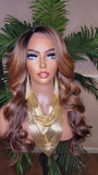 Ombre Brown Golden Blonde Lace Wig Hairstyle Long Loose Curl Strawberry Blonde Hair  Glueless Wig Fashion Lace Wig - Beauty Blessings LLC