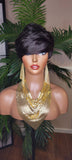Pixie Cut Hairstyle Brazilian Remy 100% Human Hair Fashion Glueless Wig Black Hair Wig - Beauty Blessings LLC