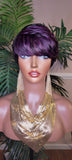 Purple Hair Wig Swoop Bang Pixie Cut Remy 100% Human Hair Wig Short Hairstyle Colored Glueless Wig - Beauty Blessings LLC
