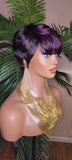 Purple Hair Wig Swoop Bang Pixie Cut Remy 100% Human Hair Wig Short Hairstyle Colored Glueless Wig - Beauty Blessings LLC