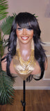 Swoop Bang Long Straight Hair Wig Silky Soft Natural Hairstyle Celebrity Wig Protective Style Glueless Wig Black Colored Wig - Beauty Blessings LLC