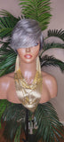 Gray Hair Wig Pixie Cut Swoop Bang Short Cut Hairstyle Gray Black Mix Colored Hair - Beauty Blessings LLC