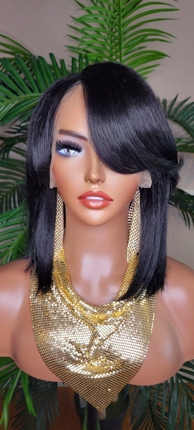 Bob Cut Wig Swoop Bang Hairstyle Lace Front Wig Short Cut Glueless Lace Wig Flexible Parting Space Natural Hairline - Beauty Blessings LLC
