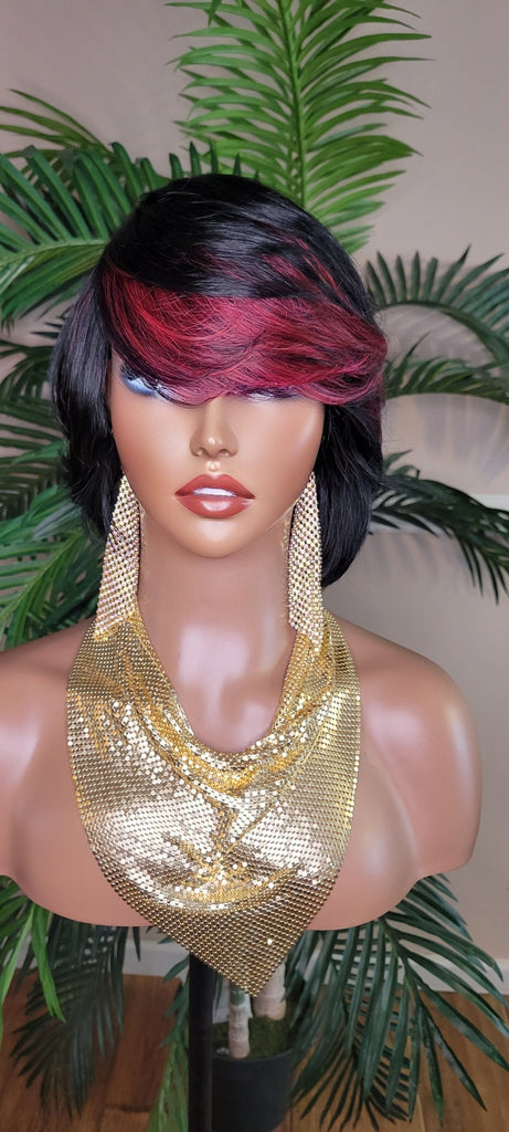 Bob Hairstyle Short Cut Human Hair Remy Wig Burgundy Bang Hair Wig - Beauty Blessing Wigs & Hair Extensions Boutique