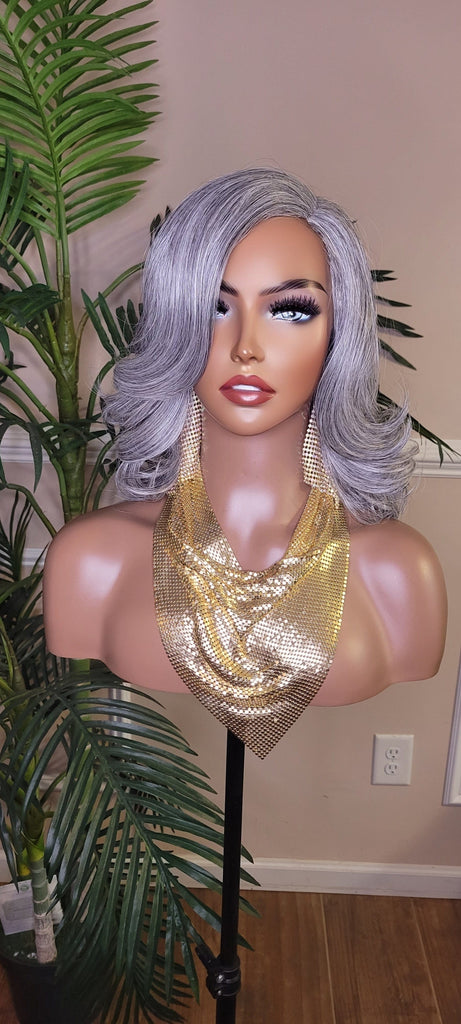 Gray Hair Curly Hair Yaki Texture Voluminous Curl Hair Wig Barrel Curly Natural Hair Wig Baby Hairs Light Salt Pepper Hair Wig - Beauty Blessings LLC