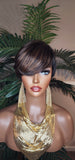 Pixie Cut Wig Chocolate Brown Dark Brown Auburn Hair Short Hairstyle Wig with Swoop Bangs Hair Glueless Wigs for Women Celebrity Hairstyles - Beauty Blessings LLC