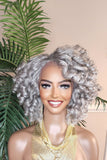 Gray Hair Wig Short Bob Hairstyle Afro Curl Hair Voluminous Kinky Hair Lace Front Wig Wand Curly Natural Yaki Texture Bob Wig Baby Hairs - Beauty Blessings LLC