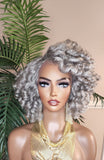 Gray Hair Wig Short Bob Hairstyle Afro Curl Hair Voluminous Kinky Hair Lace Front Wig Wand Curly Natural Yaki Texture Bob Wig Baby Hairs - Beauty Blessings LLC